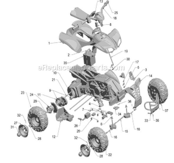 Page A Diagram and Parts List for P5066  Power Wheels Ride-On Cars